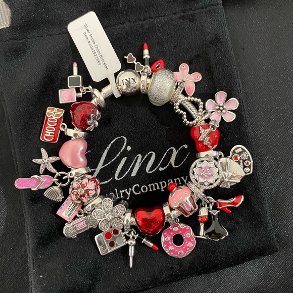 Linx Snake Chain Bracelet with Pink and Red Themed Charms